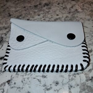 NEW Handcrafted 2 Pocket White Leather Card Holder/Coin Purse Snap Wallet